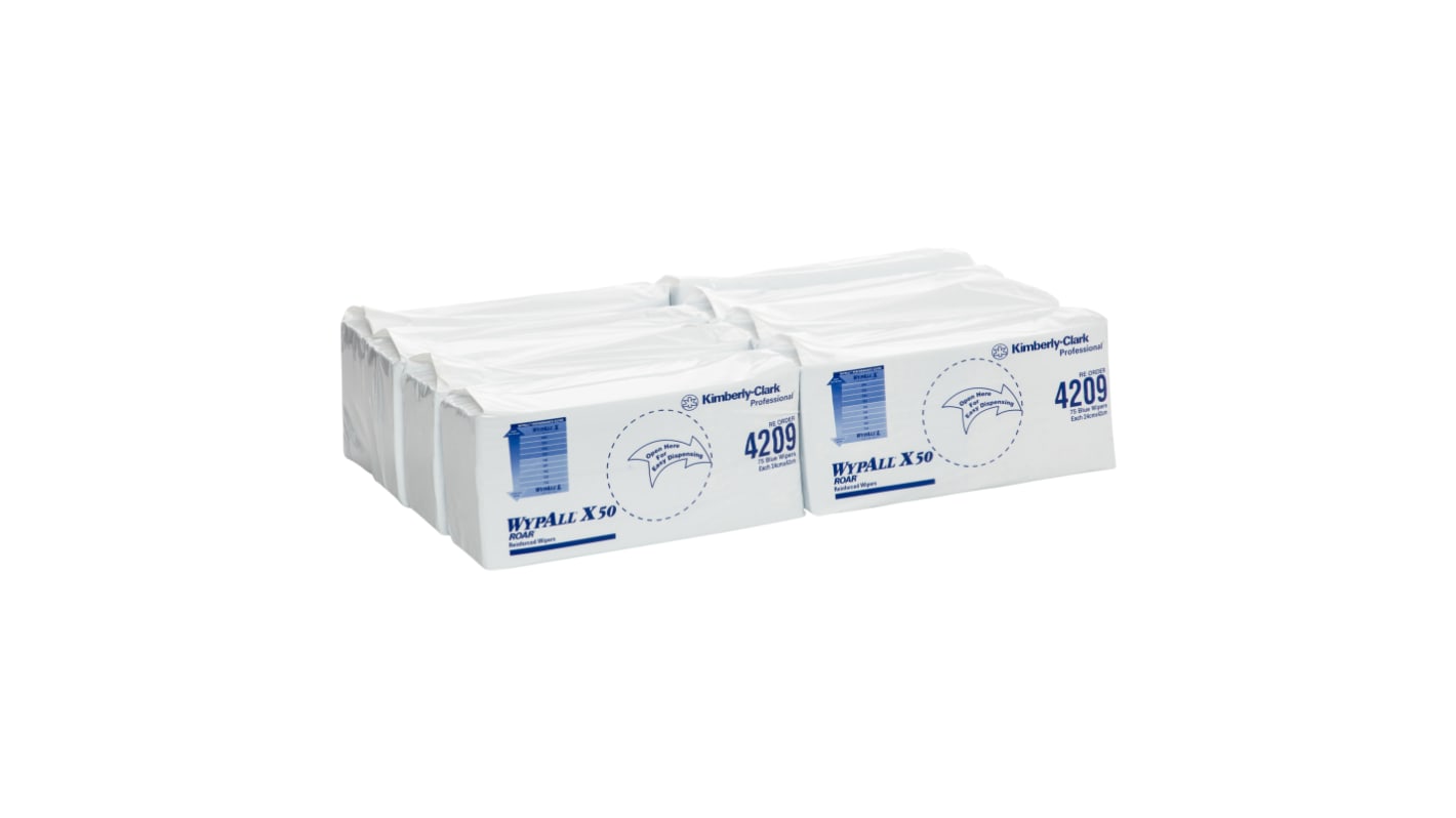 WYPALL X50 Reinforced Single Sheet blue Wipers (4209) Dry Multi-Purpose Wipes, Pack of 600, 24cm