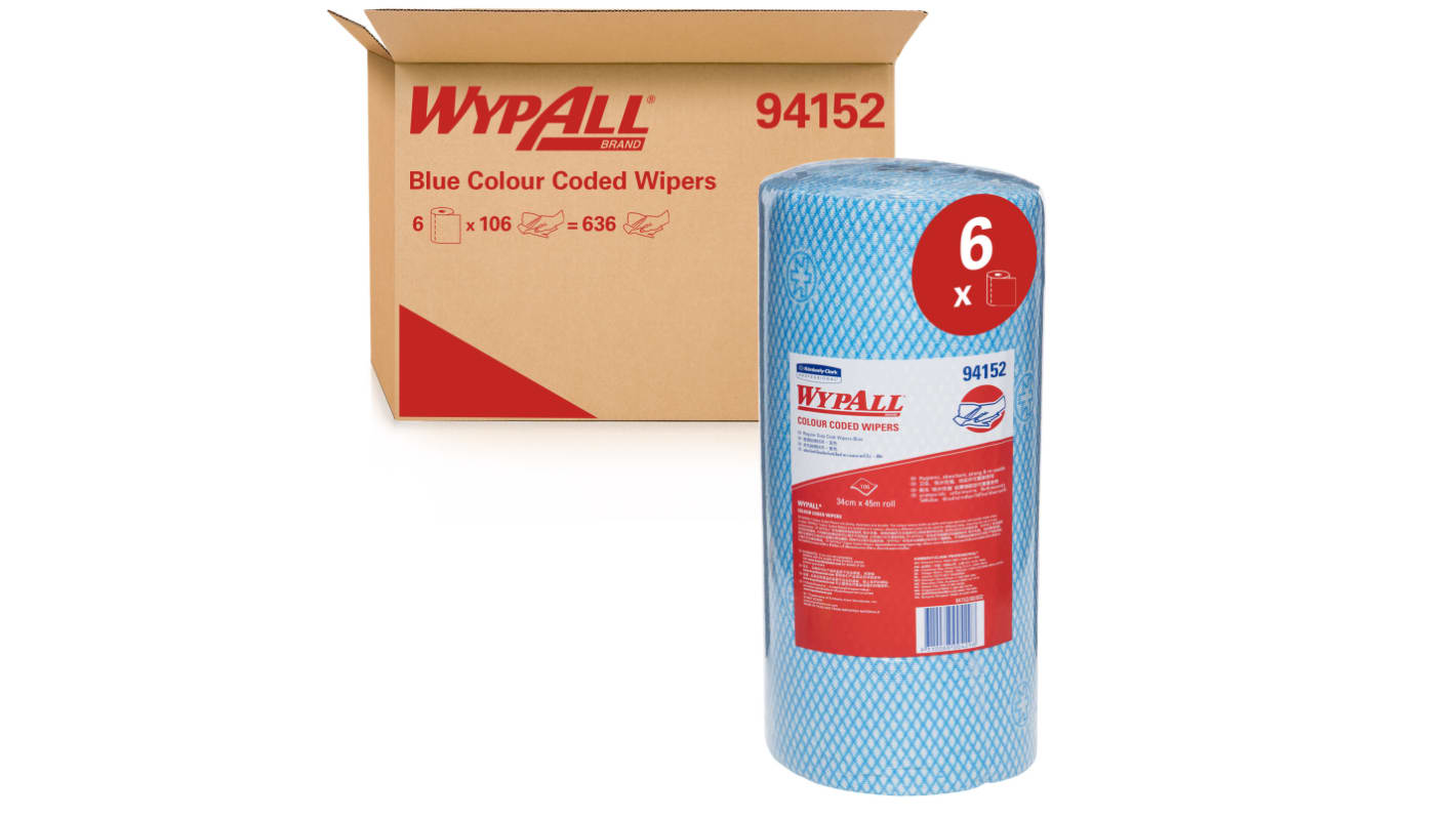 WYPALL Blue Colour Coded Wiper Roll (94152) Dry Colour Coded Wipes, Roll of 636, 34cm x 45m