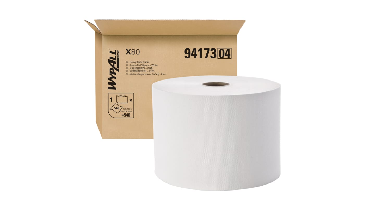 WYPALL X80 Jumbo Roll Wipers (94173) Dry Heavy duty Wipes, Roll of 540, 31cm