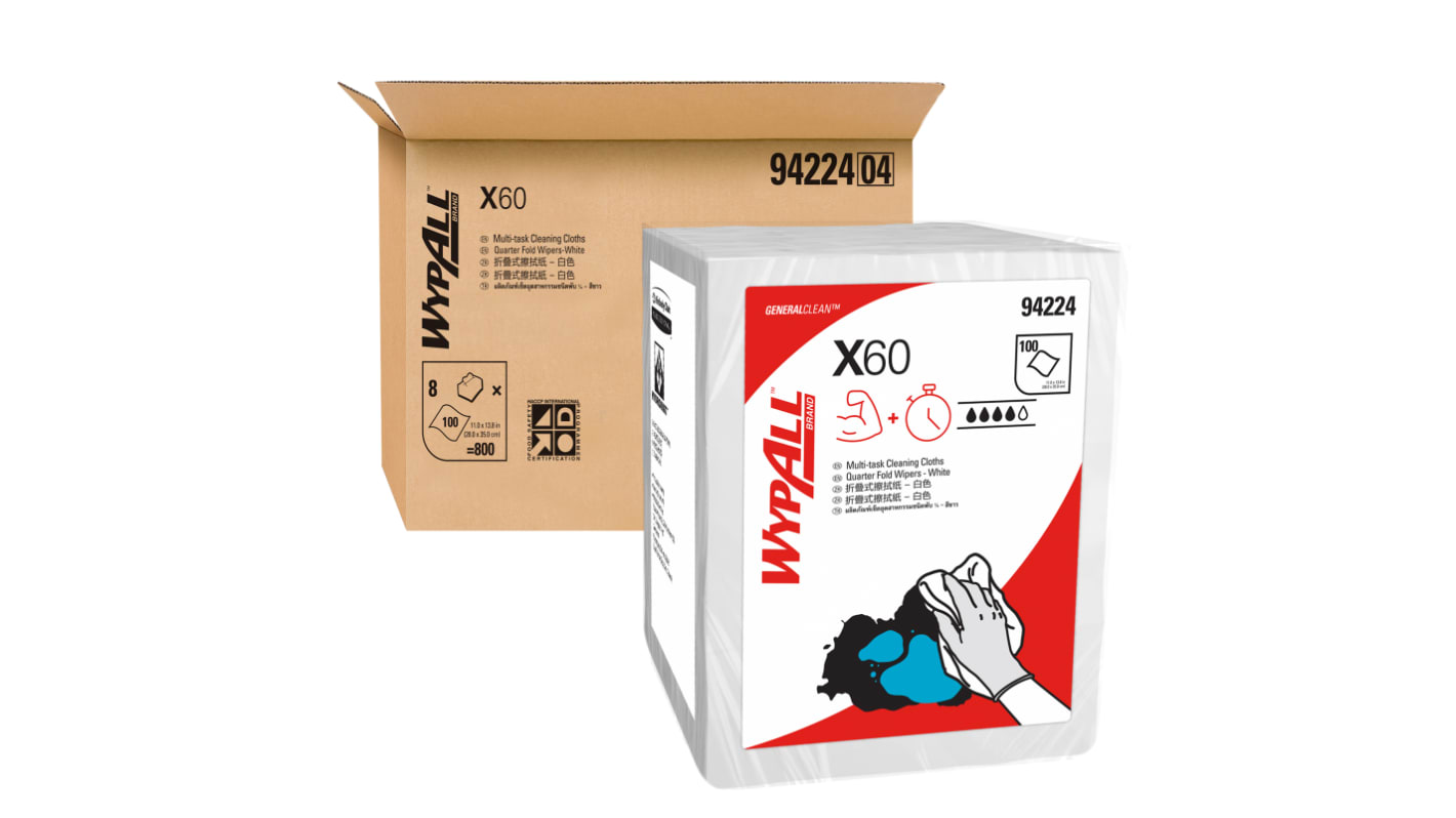 WYPALL X60 Single Sheet Wipers (94224) Dry Multi-Purpose Wipes, Pack of 800, 28cm