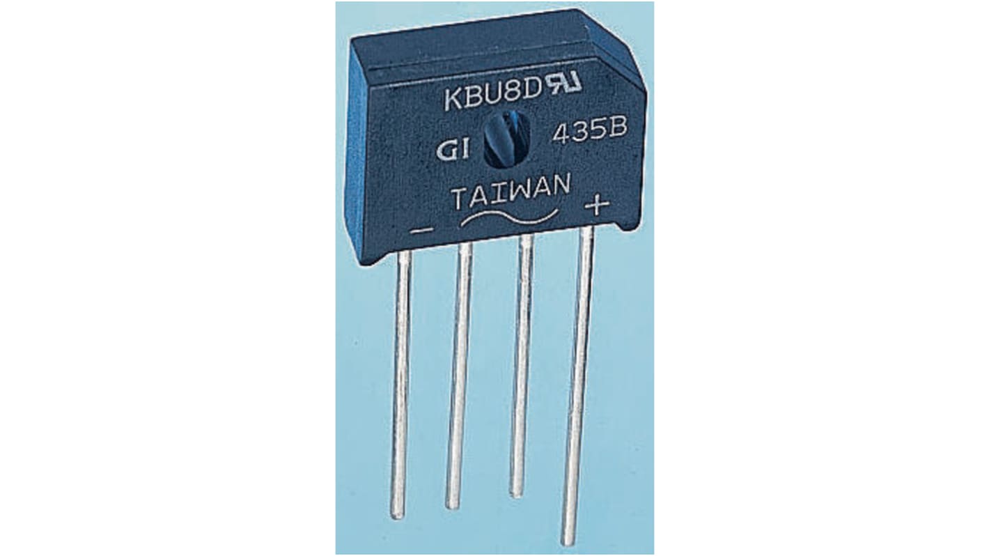 Raddrizzatore a ponte, Monofase, Vishay, Ifwd 8A, VRRM 100V, KBU, Su foro, 4 Pin