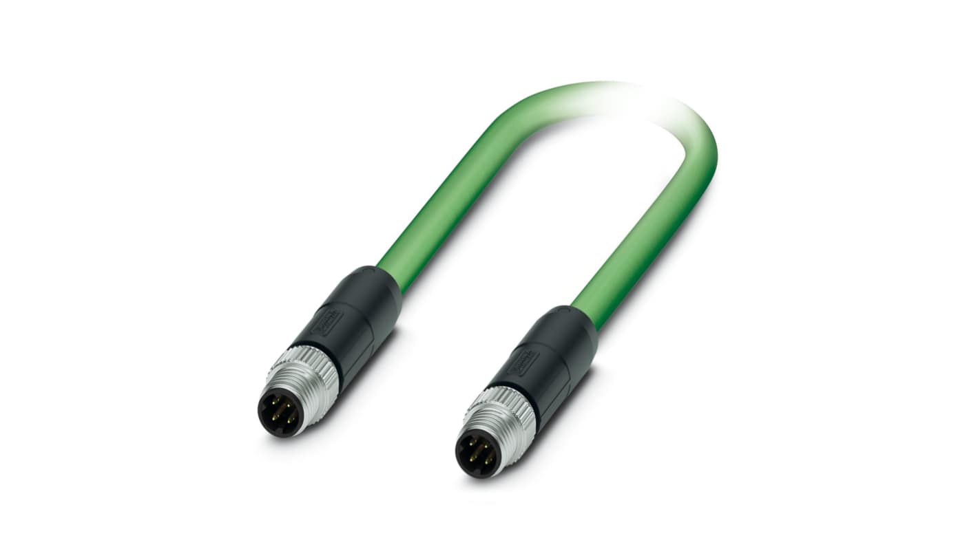 Phoenix Contact, 1m Cat5, Green M8 to Male M8 Male Shielded, Terminated PUR Sheath