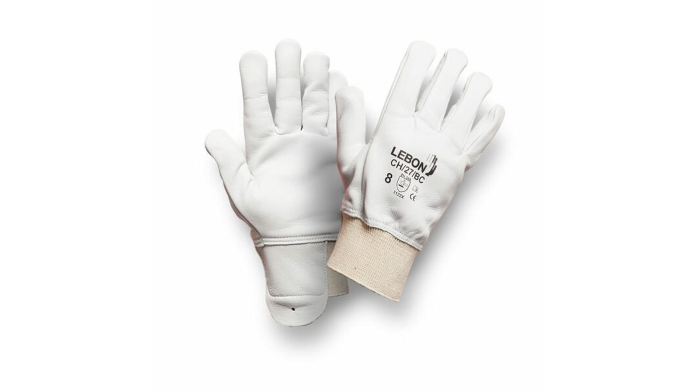 Lebon Protection CH/27/BC White Leather Abrasion Resistant Gloves, Size 10, Leather Coating