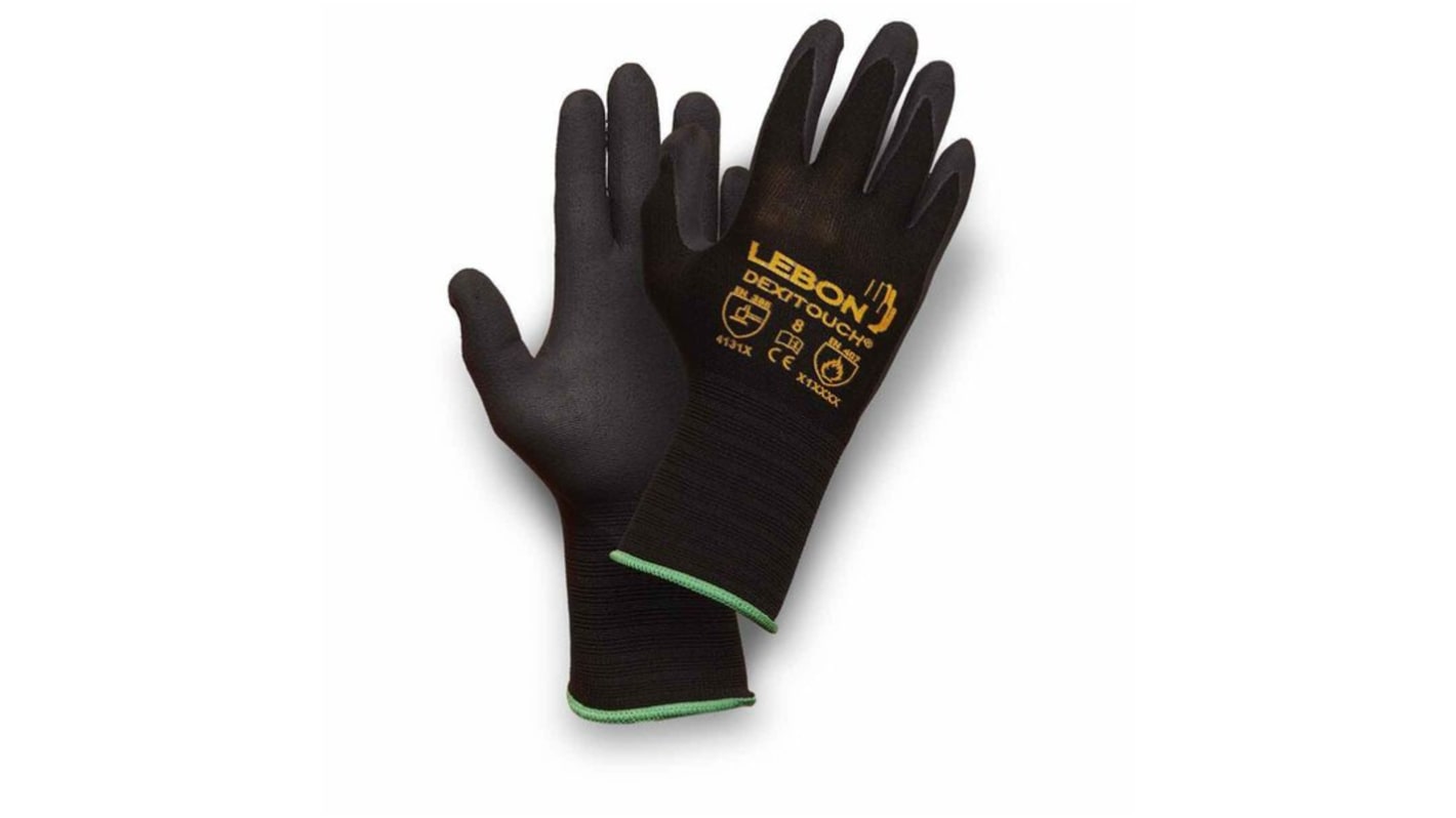 Lebon Protection DEXITOUCH Black Elastane, Polyamide Abrasion Resistant Gloves, Size 11, Aqua Polymer Coating