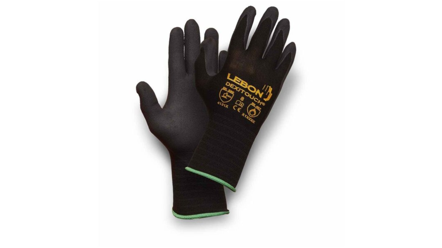 Lebon Protection DEXITOUCH Black Elastane, Polyamide Abrasion Resistant Gloves, Size 9, Aqua Polymer Coating