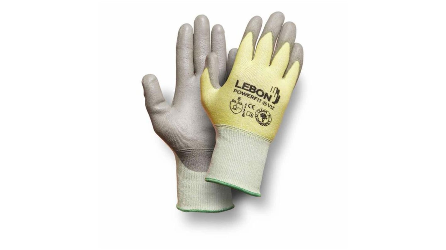 Lebon Protection POWERFIT/VIZ Yellow HDPE Cut Resistant Cut Resistant Gloves, Size 10, Polyurethane Coating