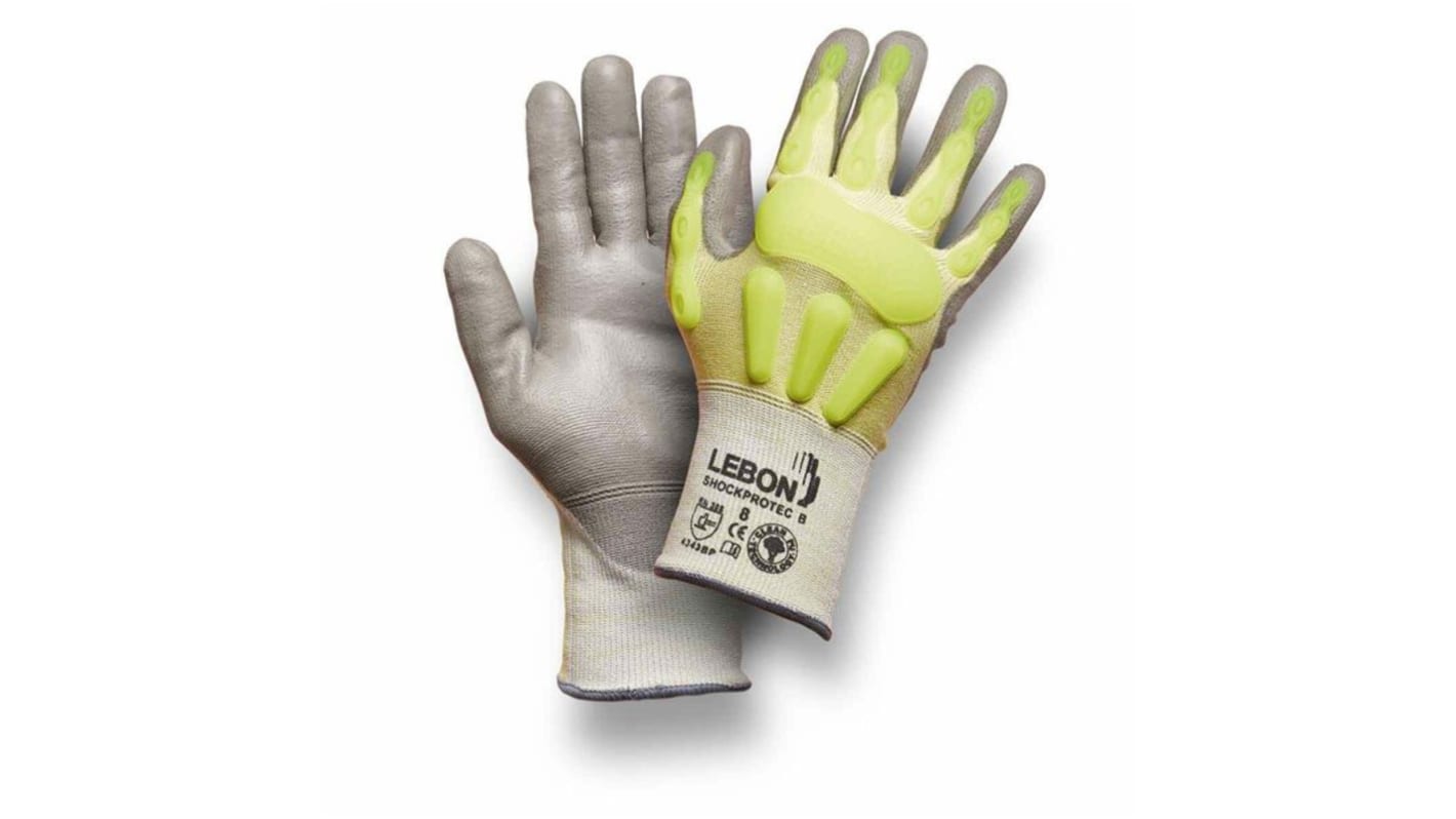 Lebon Protection SHOCKPROTEC/B Yellow Elastane, HPPE, Polyamide Cut Resistant Cut Resistant Gloves, Size 10,