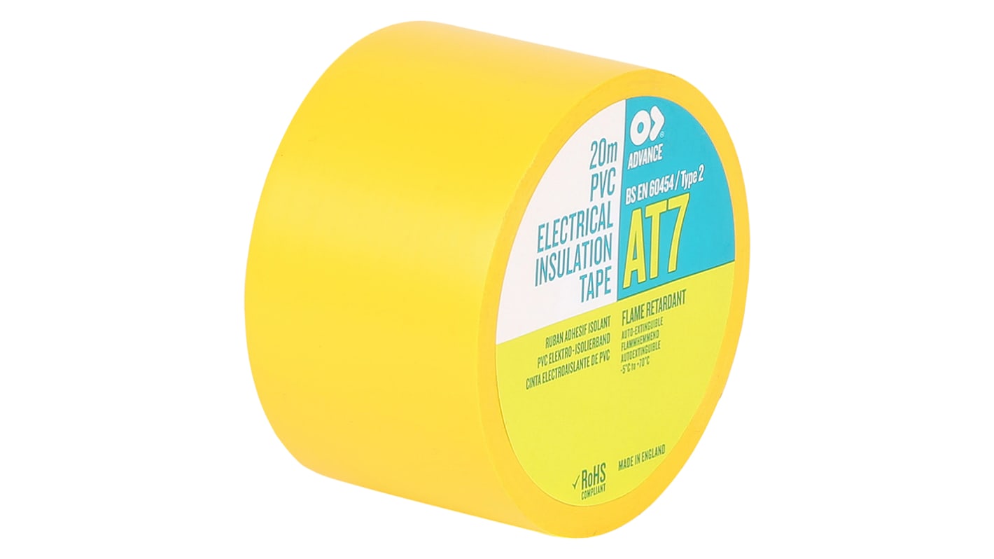 Advance Tapes AT7 Yellow PVC Electrical Tape, 38mm x 20m