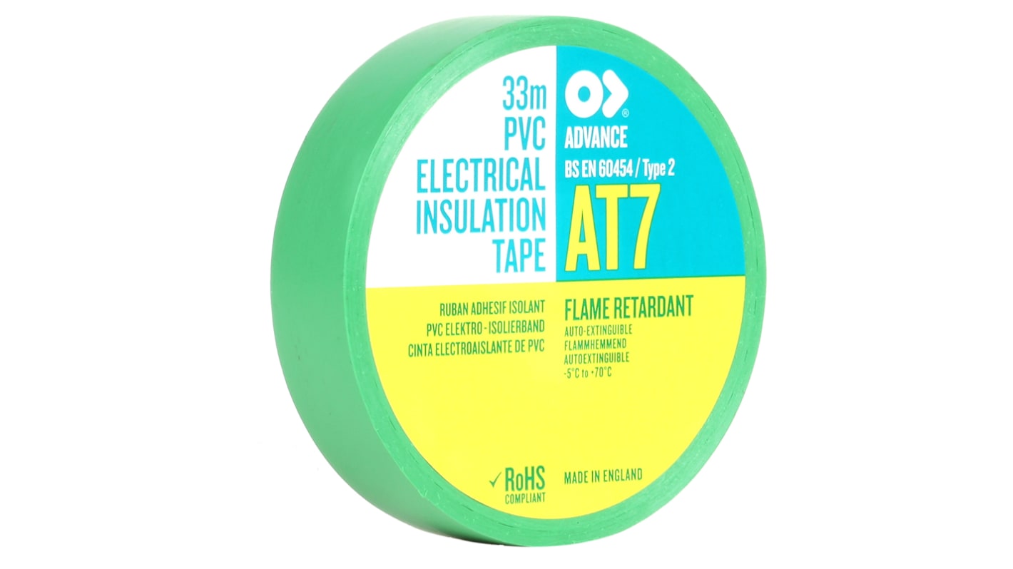 Ruban isolant Advance Tapes AT7 en PVC Vert, 33m x 19mm