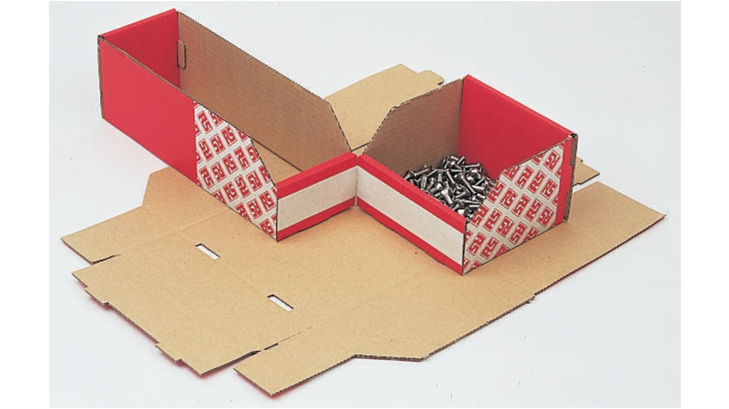 RS PRO Cardboard Storage Bin, 100mm x 100mm, Red