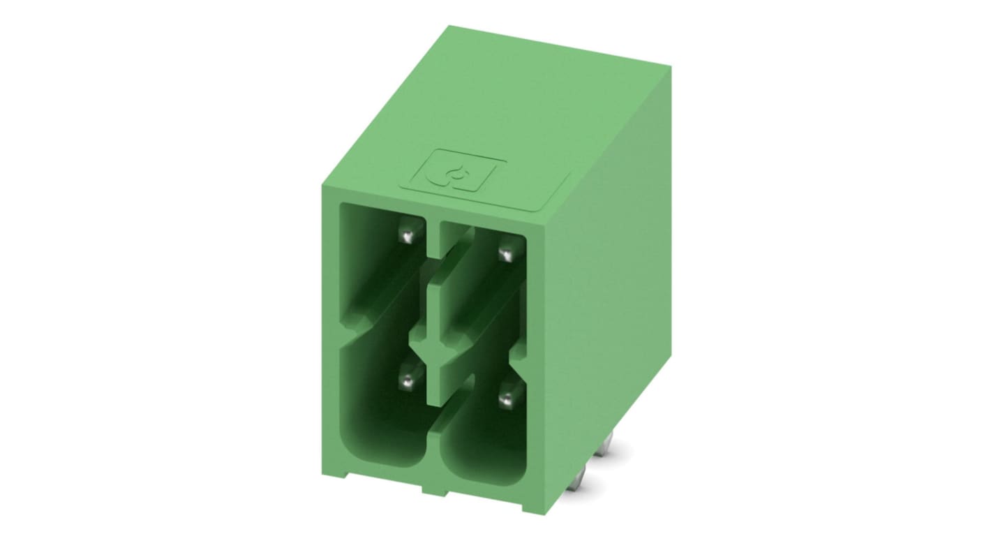 Phoenix Contact, 3.5mm Pitch, DMC 1.5, 2 Way, Right Angle, Pluggable Terminal Block, Header, Through Hole, Solder
