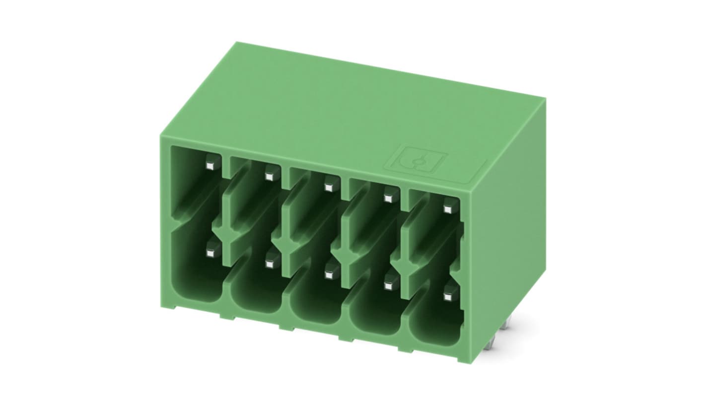 Phoenix Contact, 3.5mm Pitch, DMC 1.5, 5 Way, Right Angle, Pluggable Terminal Block, Header, Through Hole, Solder