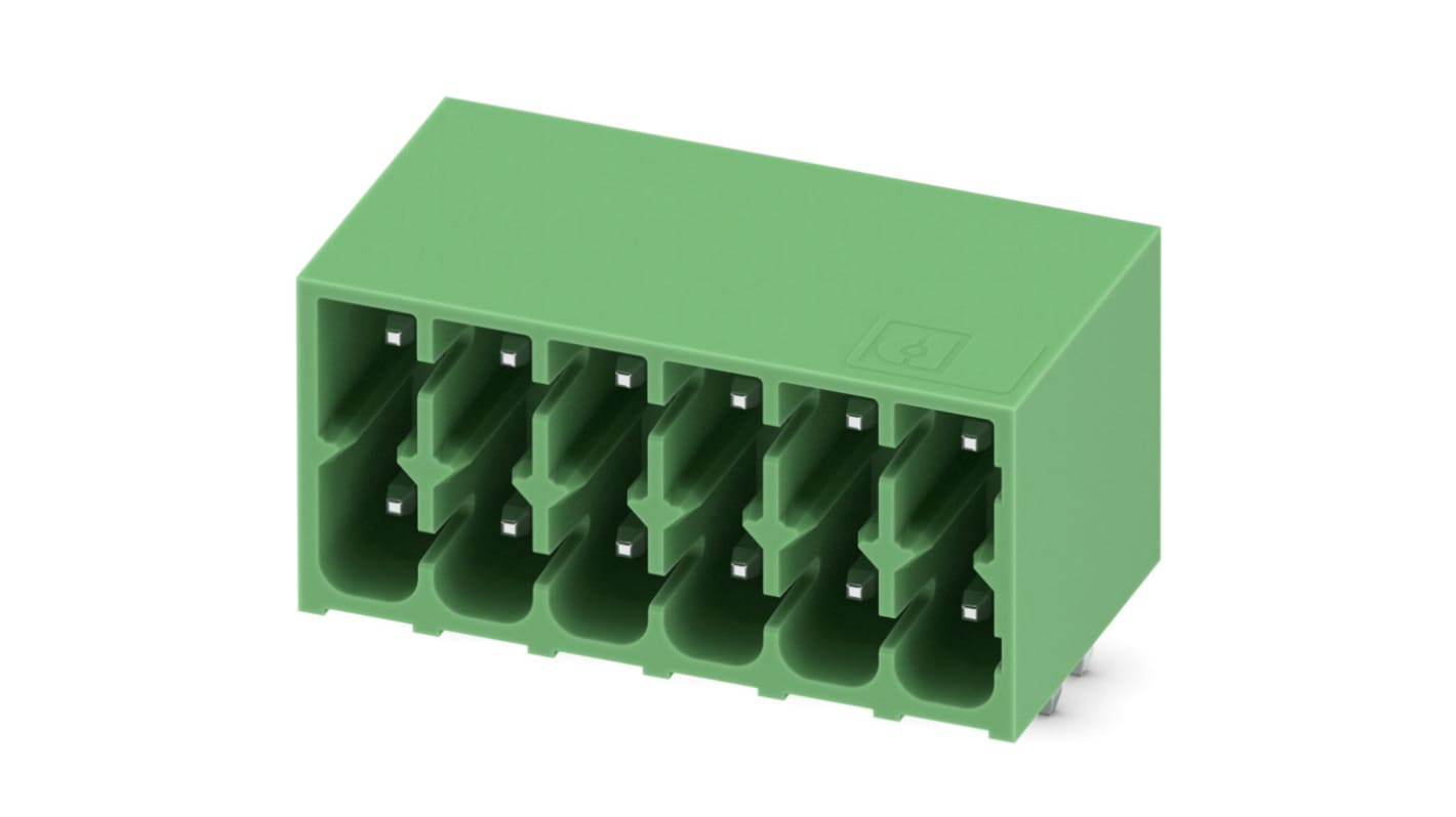 Phoenix Contact, 3.5mm Pitch, DMC 1.5, 6 Way, Right Angle, Pluggable Terminal Block, Header, Through Hole, Solder