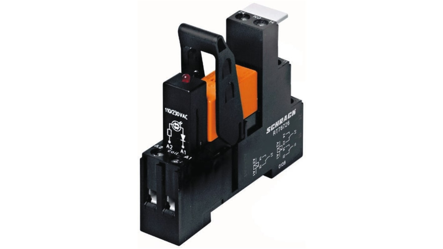 TE Connectivity RT Series Interface Relay, DIN Rail Mount, 110V ac Coil, DPDT, 2-Pole