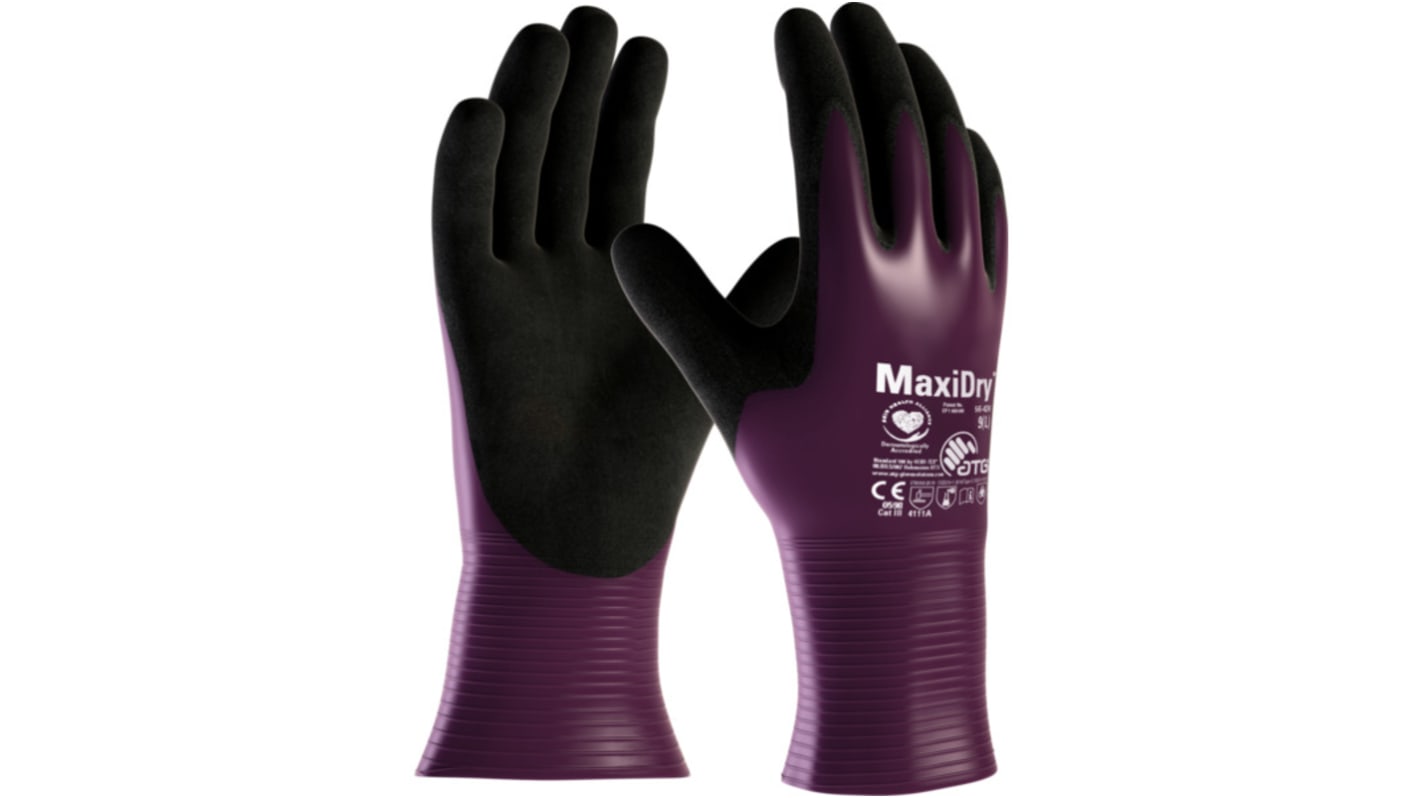 ATG Maxidry Purple Nylon Anti-Slip Work Gloves, Size 11, Nitrile Coating