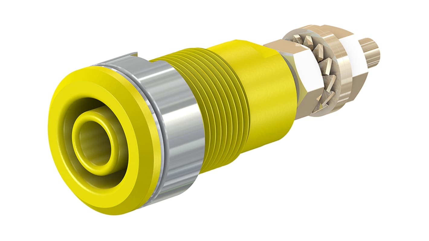 Staubli Yellow Female Banana Socket, 4 mm Connector, Solder Termination, 32A, 1000V, Gold Plating