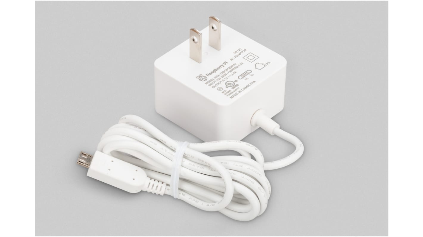 Raspberry Pi Raspberry Pi Power Supply, Micro USB Type B with US Plug Type
