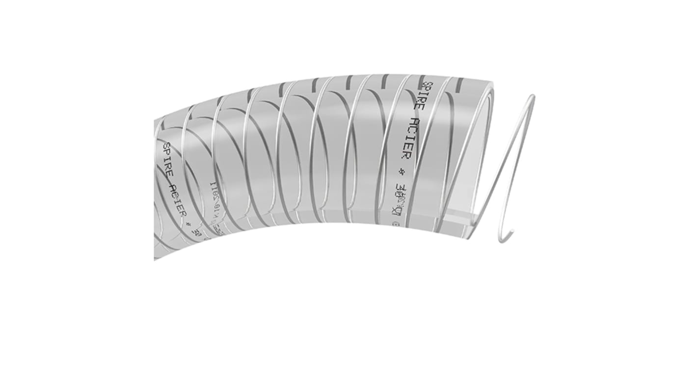 TRICOFLEX SPIRE ACIER PVC, Hose Pipe, 30mm ID, 38mm OD, Clear, 30m