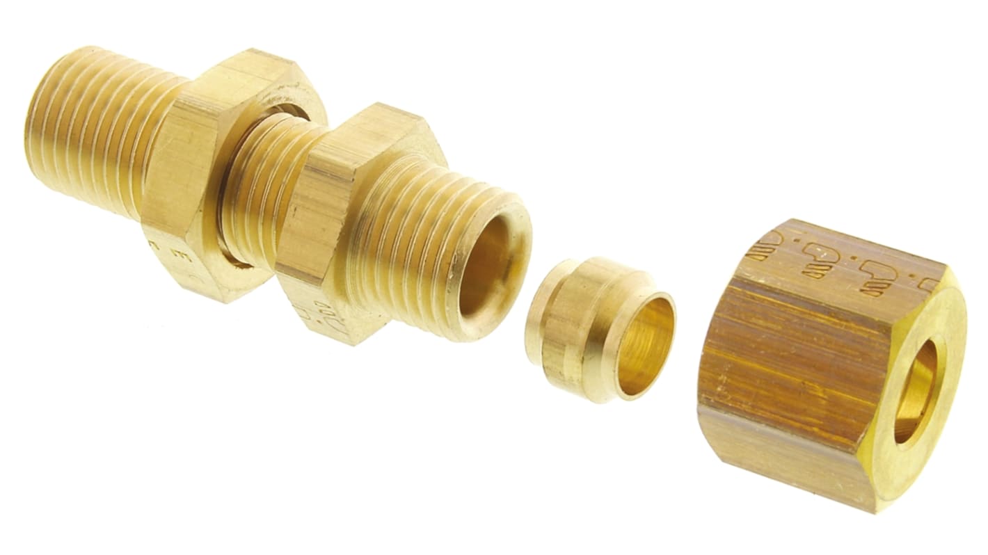 Legris Brass Pipe Fitting, Straight Compression Bulkhead Coupler, Female to Female 6mm