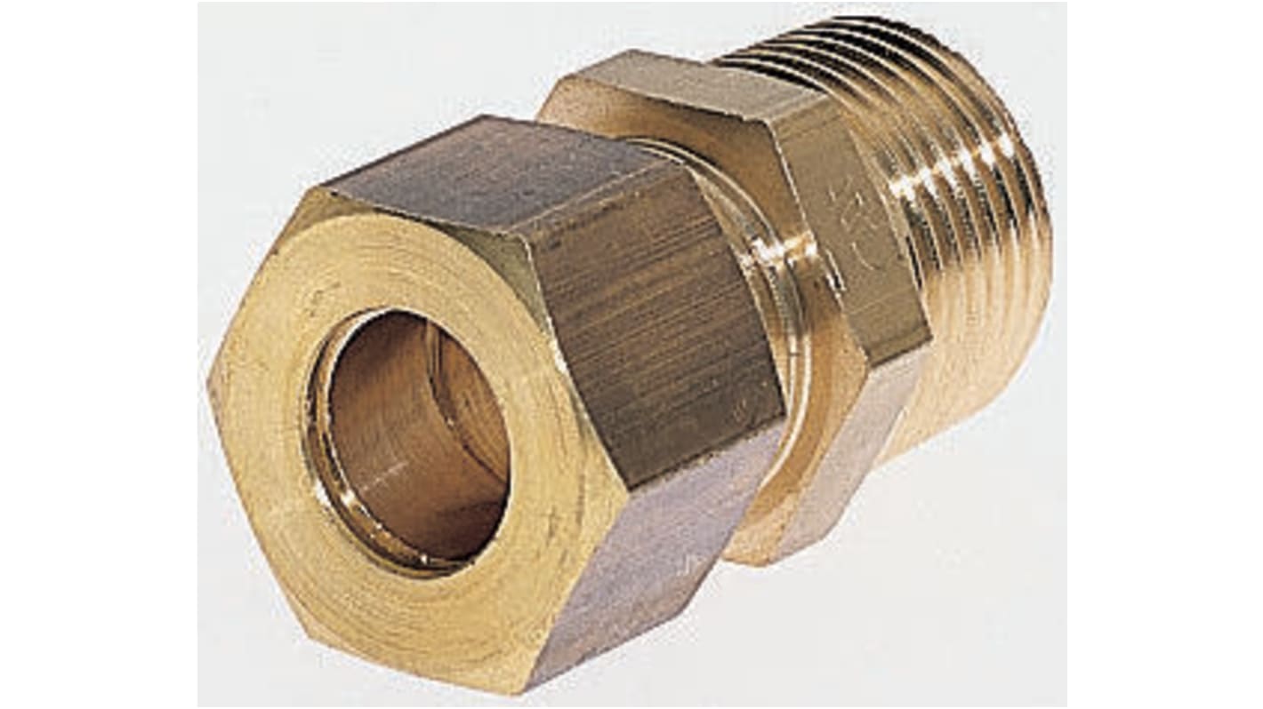 Legris Brass Pipe Fitting, Straight Compression Coupler, Male R 3/8in to Female 12mm