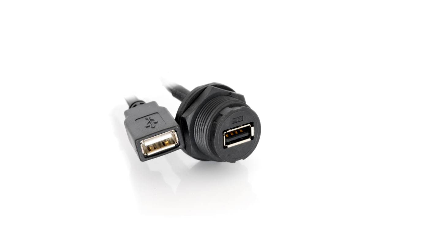 RS PRO Straight, Panel Mount, Socket- Single Port Type A 2.0 IP67 Type A USB Connector