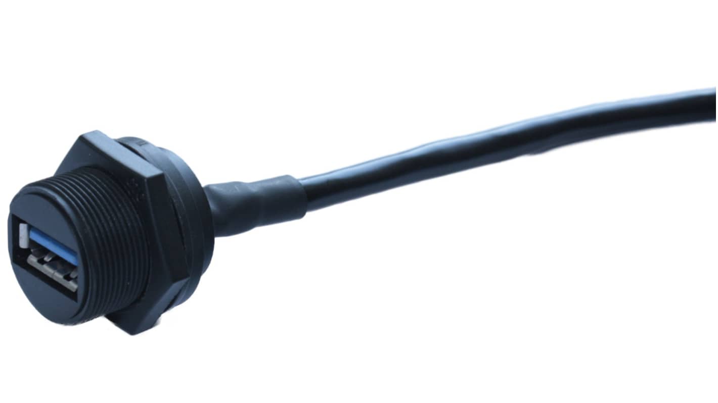 RS PRO Straight, Panel Mount, Socket- Single Port Type A 3.0 IP67 Type A USB Connector