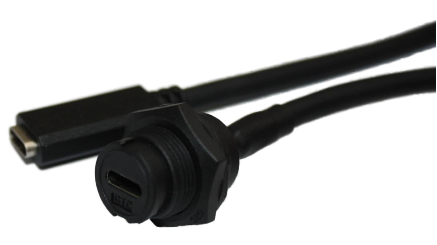 RS PRO Straight, Panel Mount, Socket- Single Port Type C 3.1 IP67 USB C Connector