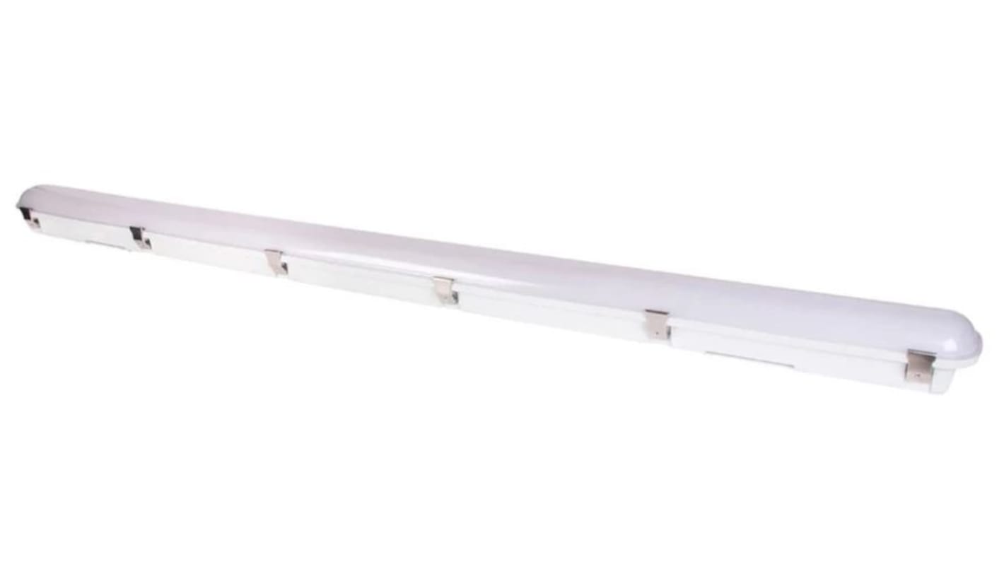 RS PRO 30, 38, 45, 55W LED Batten Light, 100 → 240 V Batten Emergency, 1 Lamp, Anti-corrosive, 1500mm Long, IP65