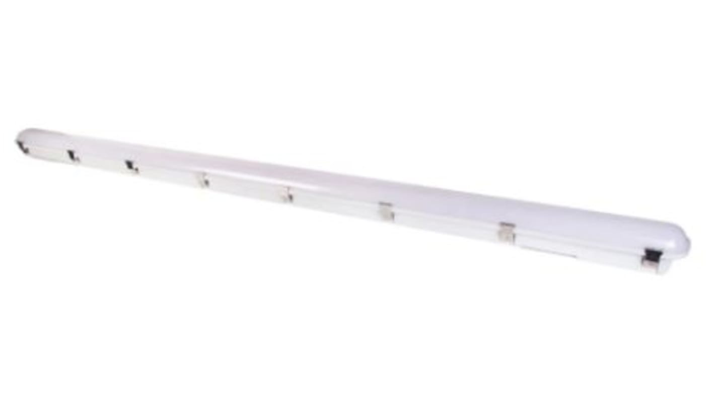 RS PRO 40, 56, 66, 80W LED Batten Light, 100 → 240 V Batten Emergency, 1 Lamp, Anti-corrosive, 1800mm Long, IP65