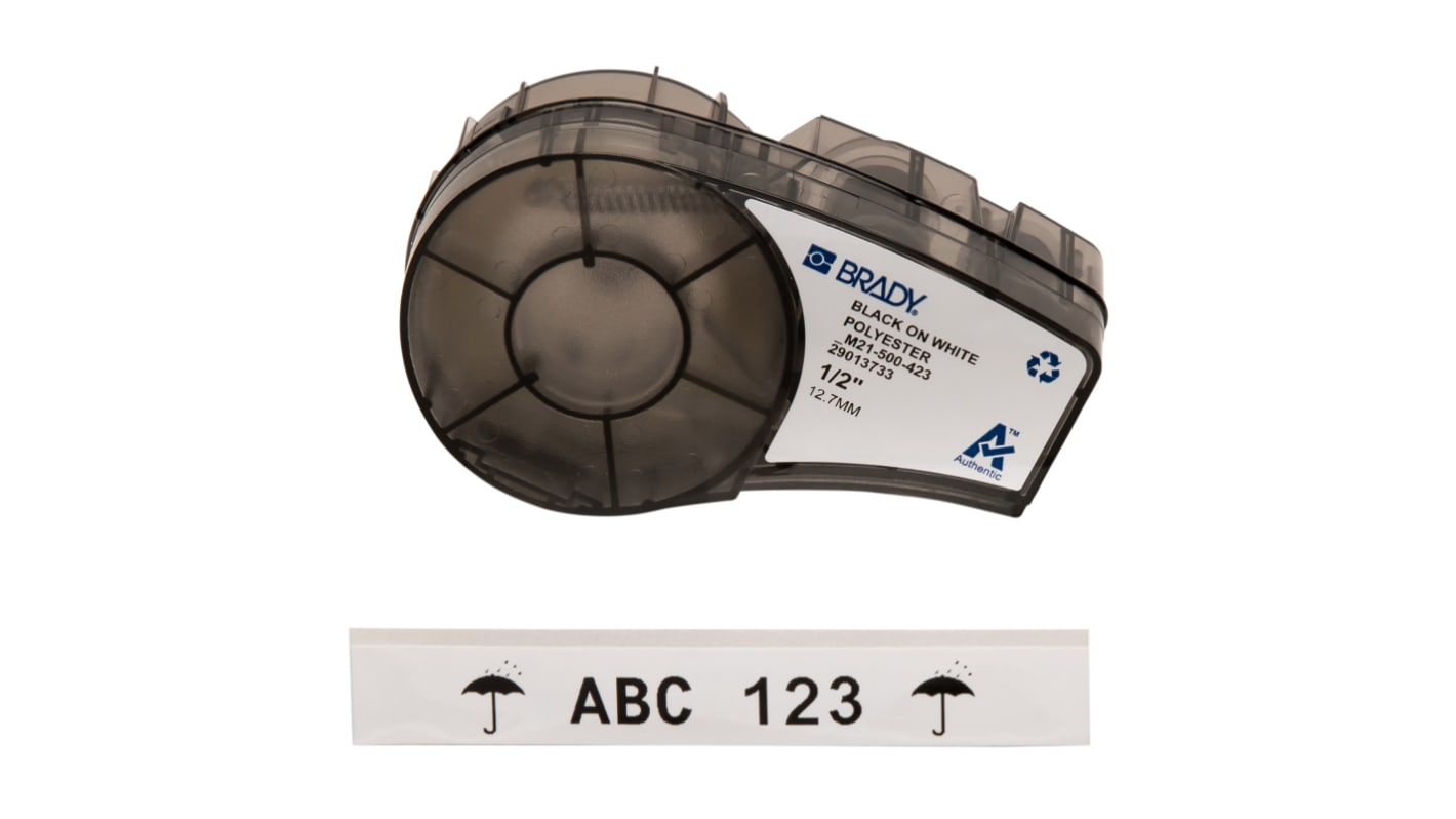 Brady B-423 Black on White Label Printer Tape, 6.4 m Length, 12.7 mm Width