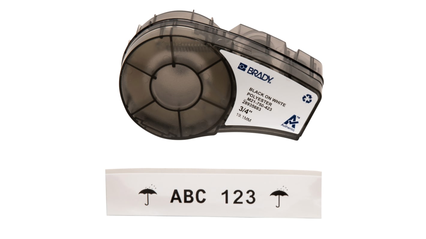Brady B-423 Black on Black on White Label Printer Tape, 6.4 m Length, 19.05 mm Width