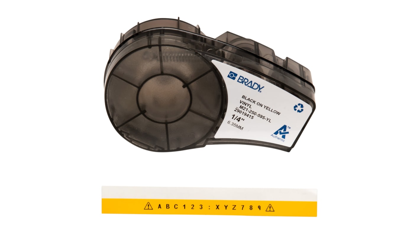 Brady B-595 Vinyl Black on Yellow Label Printer Tape, 6.4 m Length, 6.35 mm Width