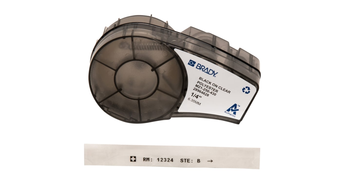 Brady B-430 Black on Black on Transparent Label Printer Tape, 6.4 m Length, 6.35 mm Width