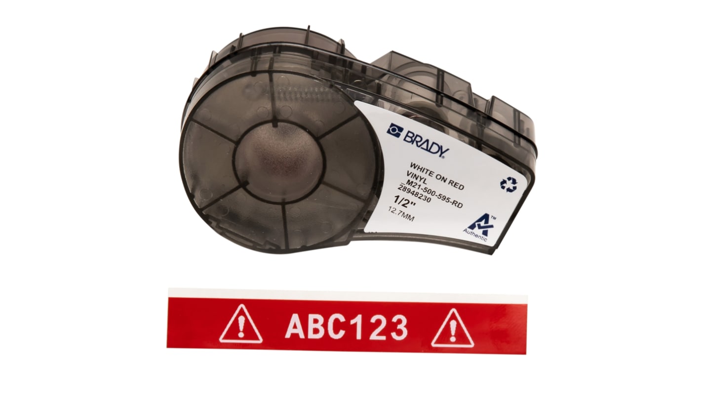 Brady B-595 White on White on Red Label Printer Tape, 6.4 m Length, 12.70 mm Width