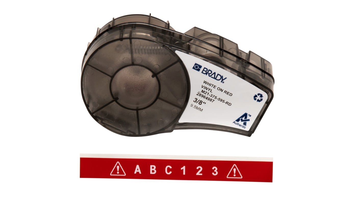Brady B-595 White on White on Red Label Printer Tape, 6.4 m Length, 9.53 mm Width