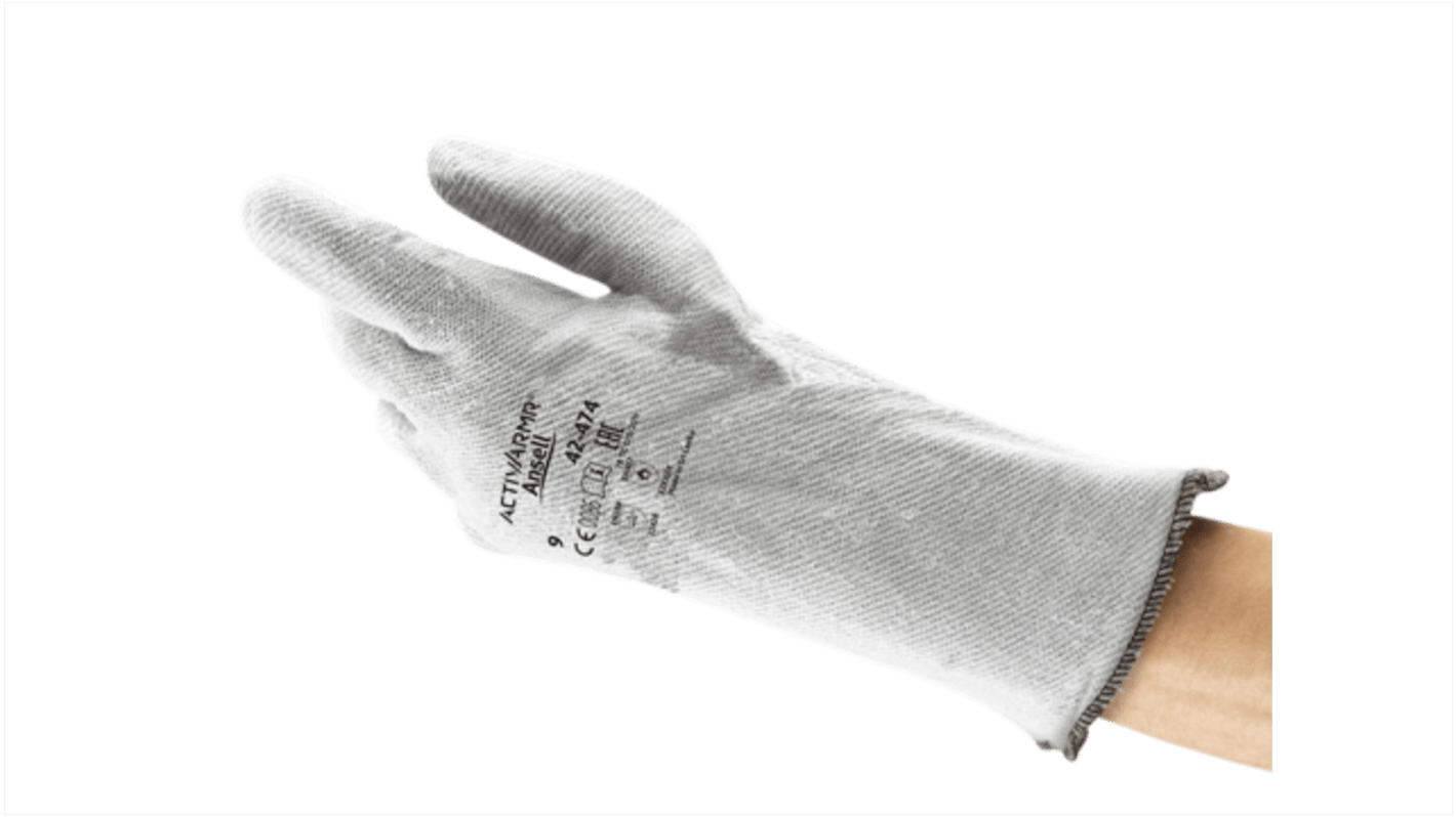 Ansell ActivArmr Grey Polyester Cotton Fibre Abrasion Resistant, Cut Resistant, Heat Resistant Work Gloves, Size 9,