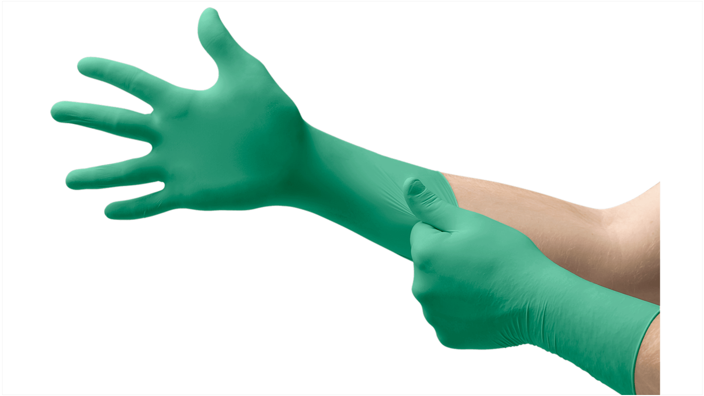 Ansell TouchNTuff® Green Powder-Free Nitrile Disposable Gloves, Size S, Food Safe, 100 per Pack