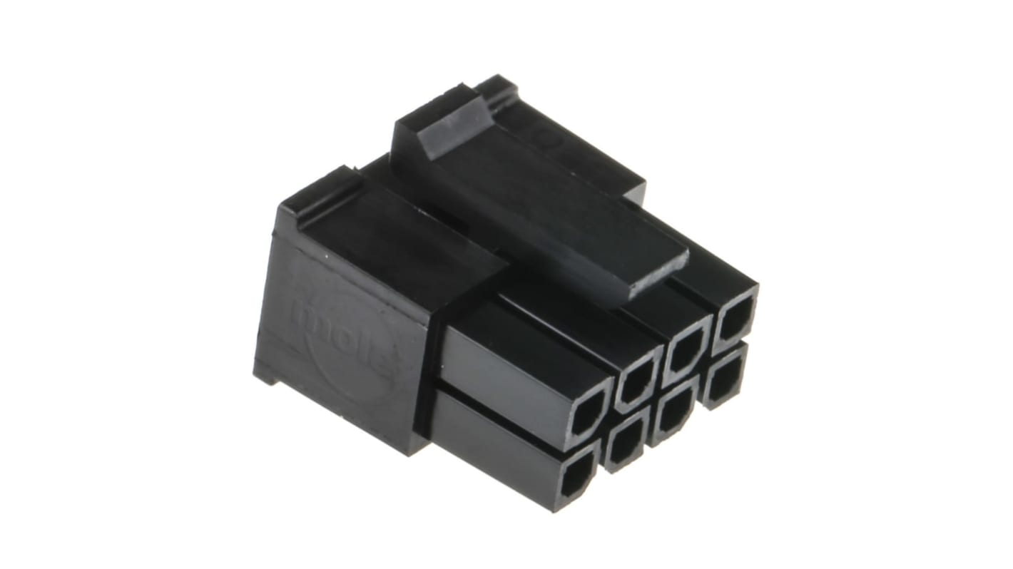 Carcasa de conector Molex 43025-0800, Serie Micro-Fit 3.0, paso: 3mm, 8 contactos, 2 filas, Recto, Conector, Montaje de