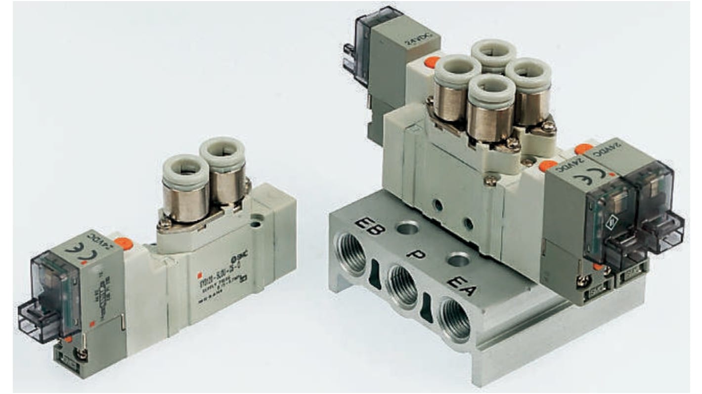 SMC 5/3 Pneumatic Solenoid Valve - Pilot/Pilot SY3000 Series 24V dc