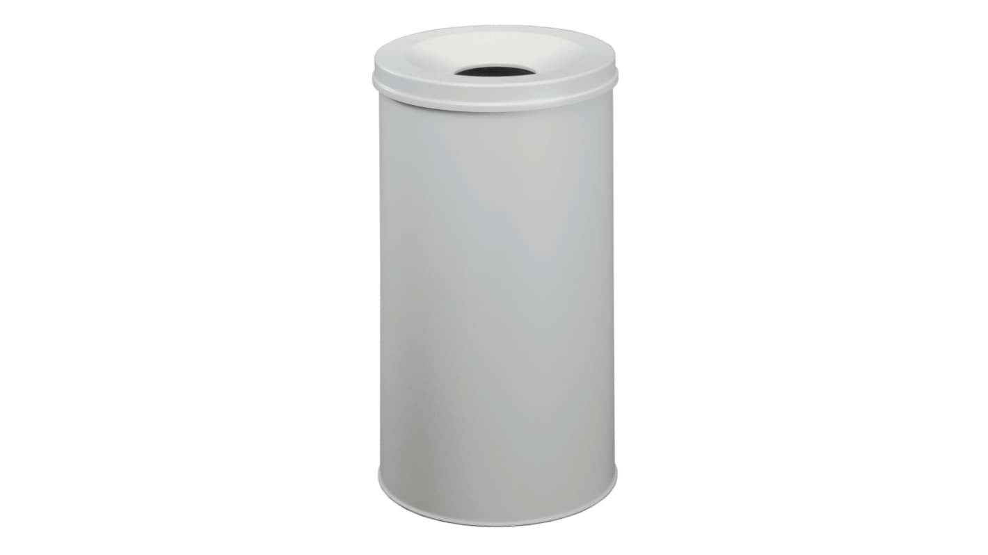 Durable Waste Basket Safe Round 60L Grey Flip Steel Waste Bin