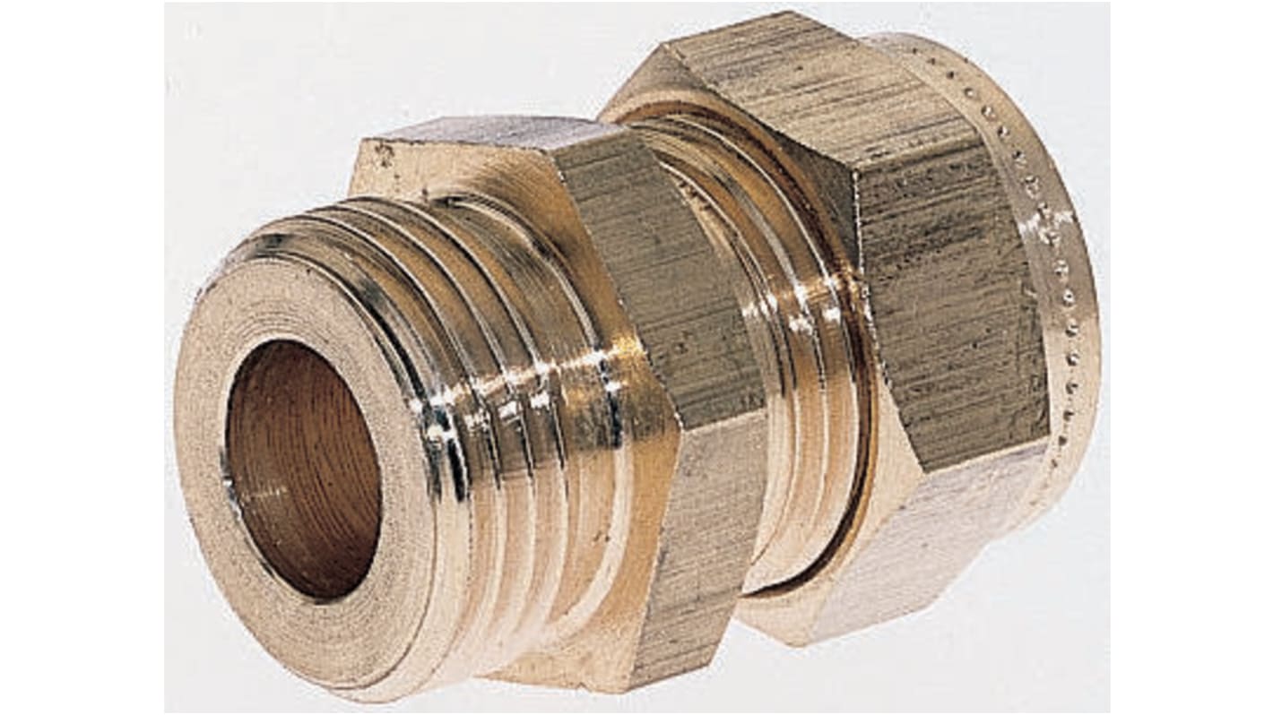 Wade Brass Pipe Fitting, Straight Compression Coupler, Male G 1/4in to Female 5/16in