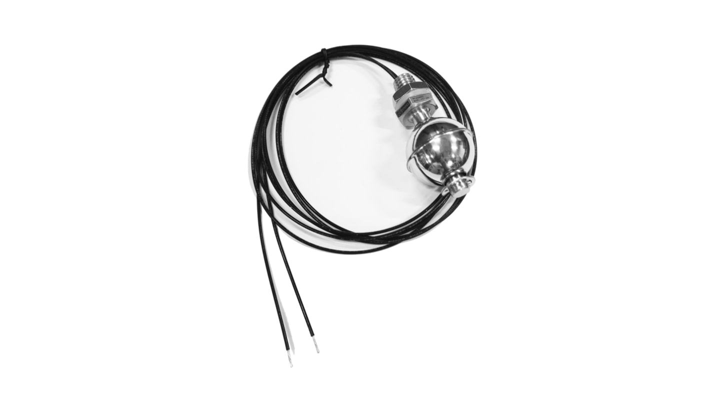 RS PRO 不锈钢浮球开关, 电缆安装, NO, 最大直流200V, 最高110°C, 线长1m