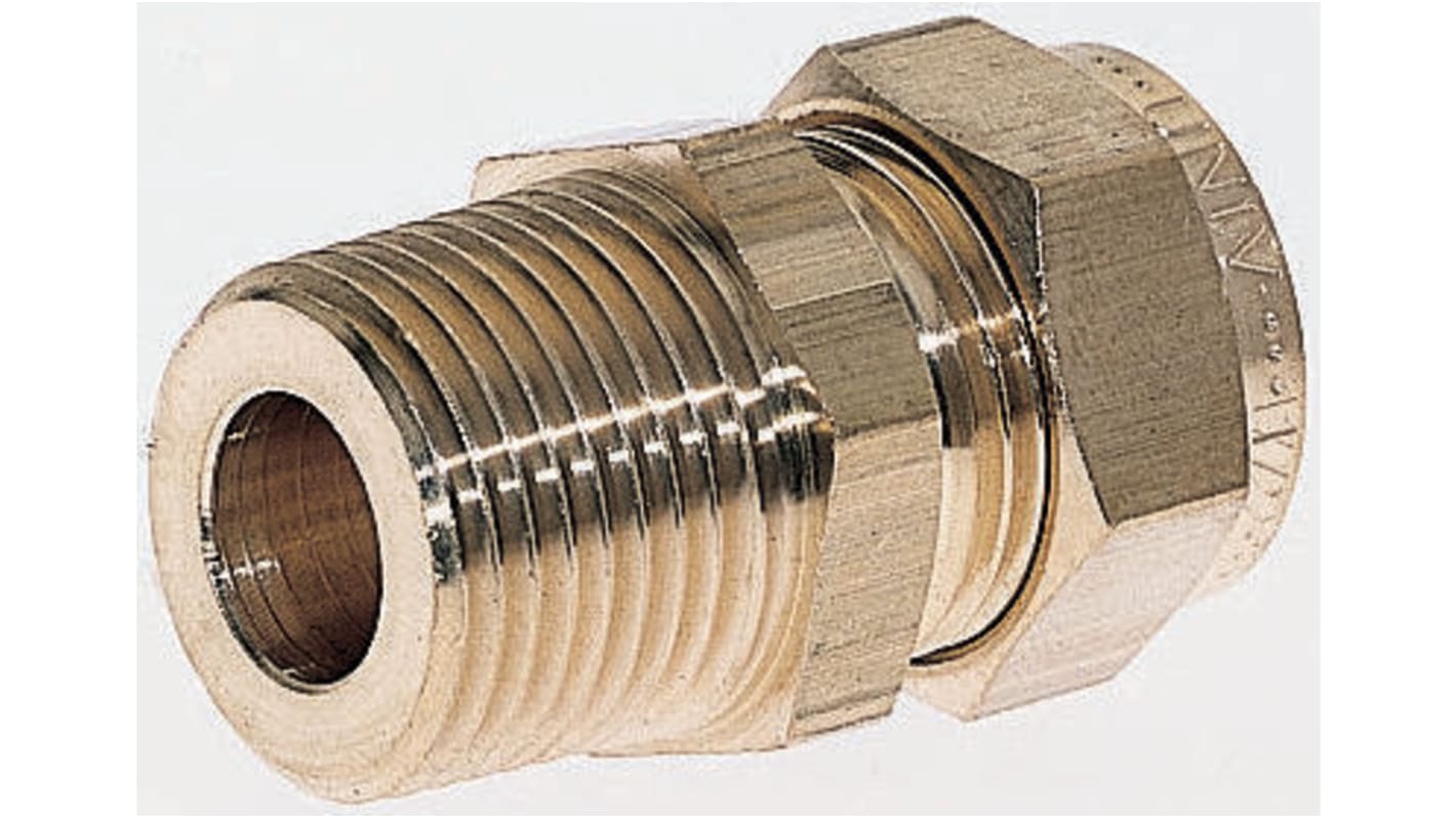 Wade Brass Pipe Fitting, Straight Compression Coupler, Male R 1/2in to Female 1/2in