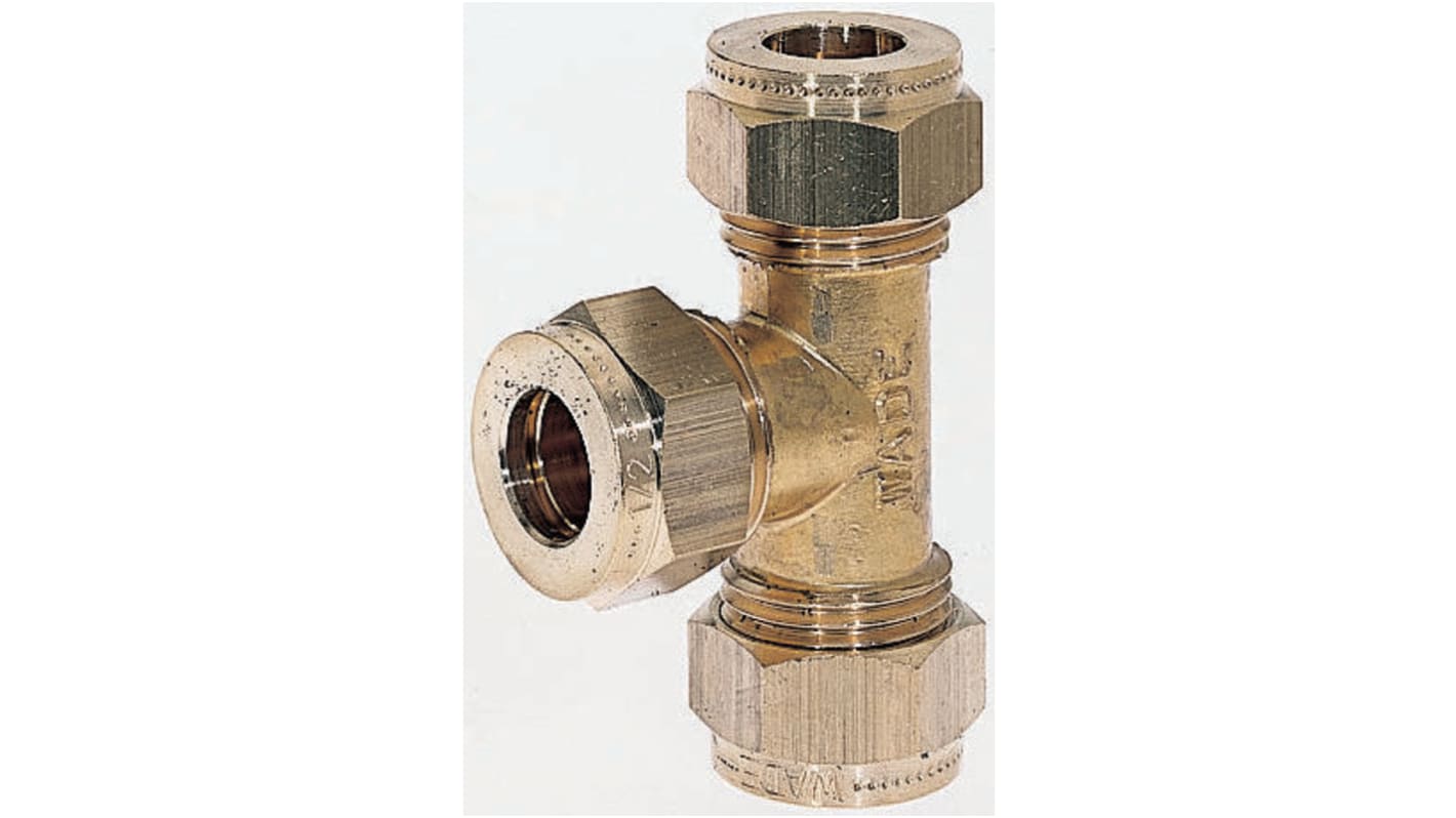 Wade Brass Pipe Fitting, Tee Compression Equal Tee, Female to Female 1/4in