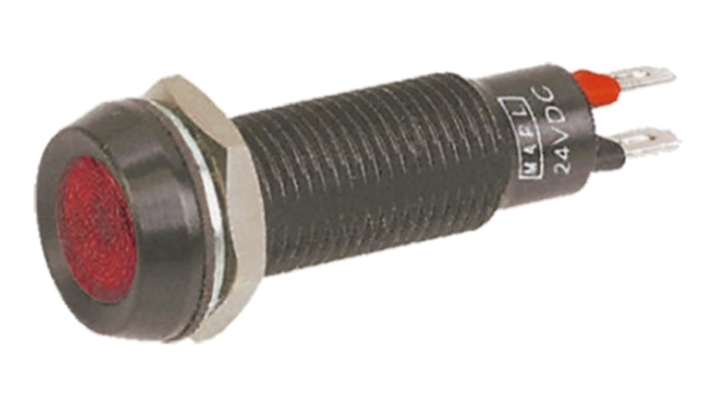Marl 红色LED面板指示灯, 12V 直流, 20mA, Φ8.1mm安装孔, 焊片端接, 凹入式边框, 黑色边框