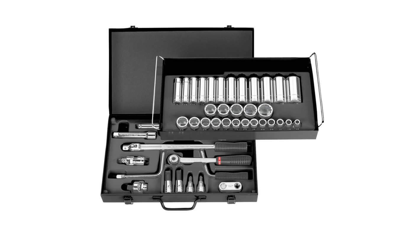 Facom 44-Piece Imperial 1/2 in Deep Socket/Standard Socket/Bit Set with Ratchet, 12 point