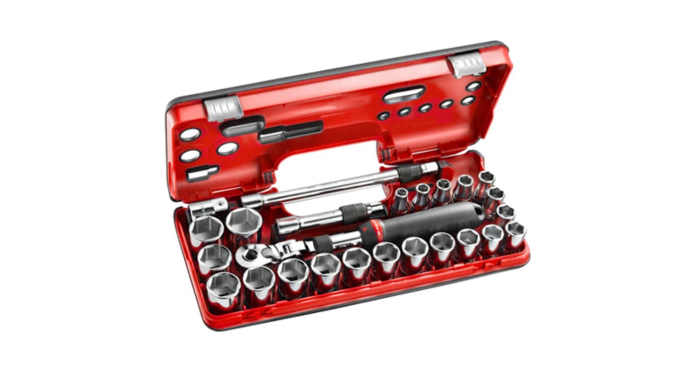 Facom 25-Piece Metric 1/2 in Standard Socket Set with Ratchet, 6 point