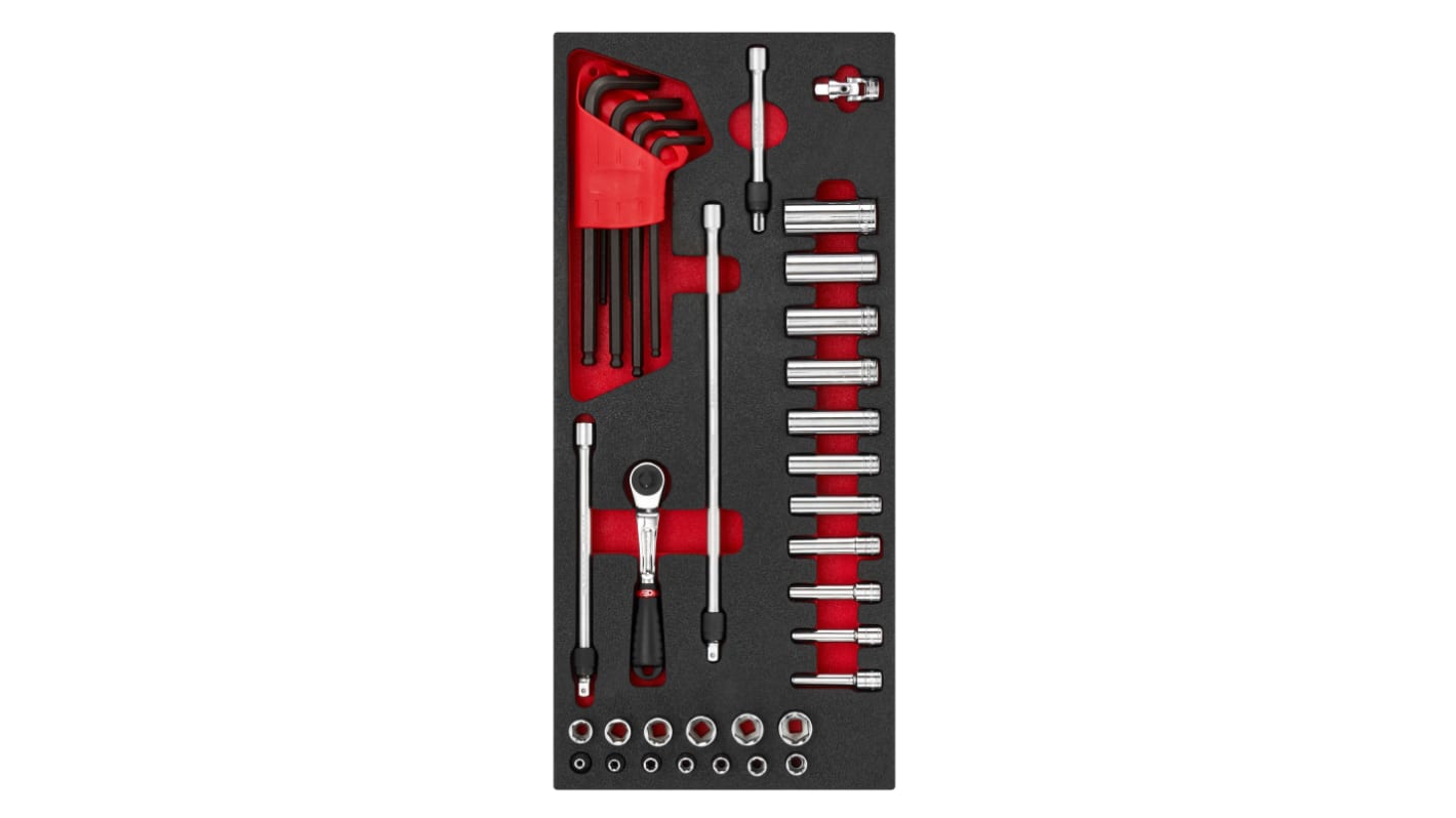 Facom 30-Piece Metric 1/4 in Deep Socket/Standard Socket/Allen Key Set with Ratchet, 6 point