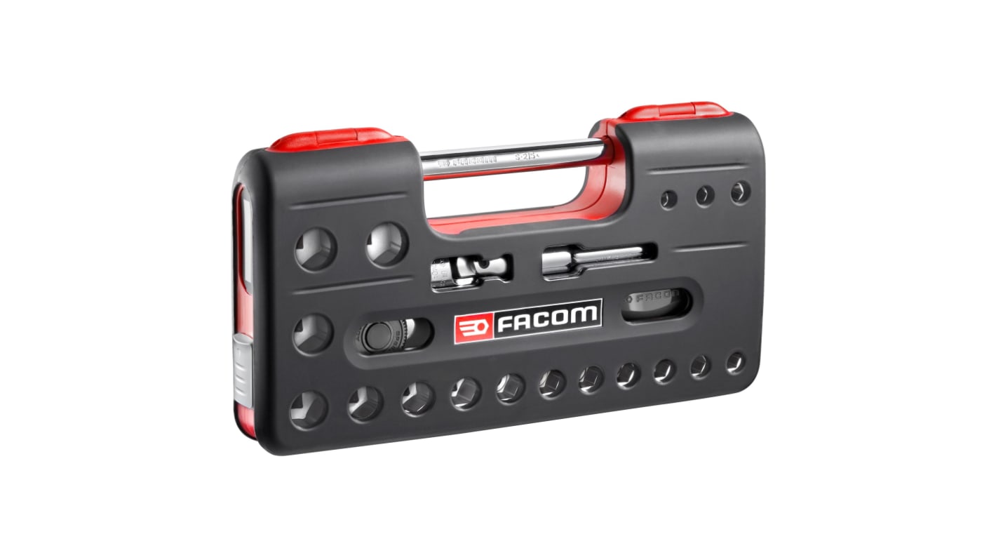 Facom 21-Piece Metric 1/2 in Standard Socket Set with Ratchet, 6 point
