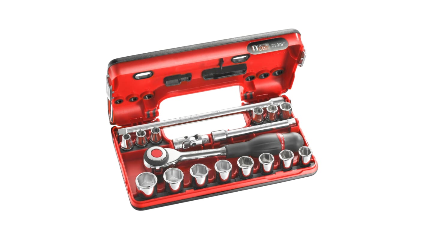 Facom 18-Piece Metric 3/8 in Standard Socket Set with Ratchet, 6 point